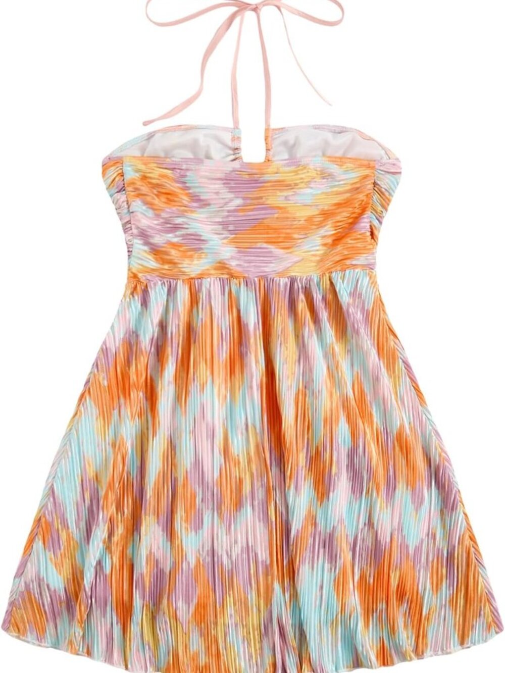 SOLY HUX Women's Tie Dye Halter Mini Dress Size XL Multicolor Pleated A-Line